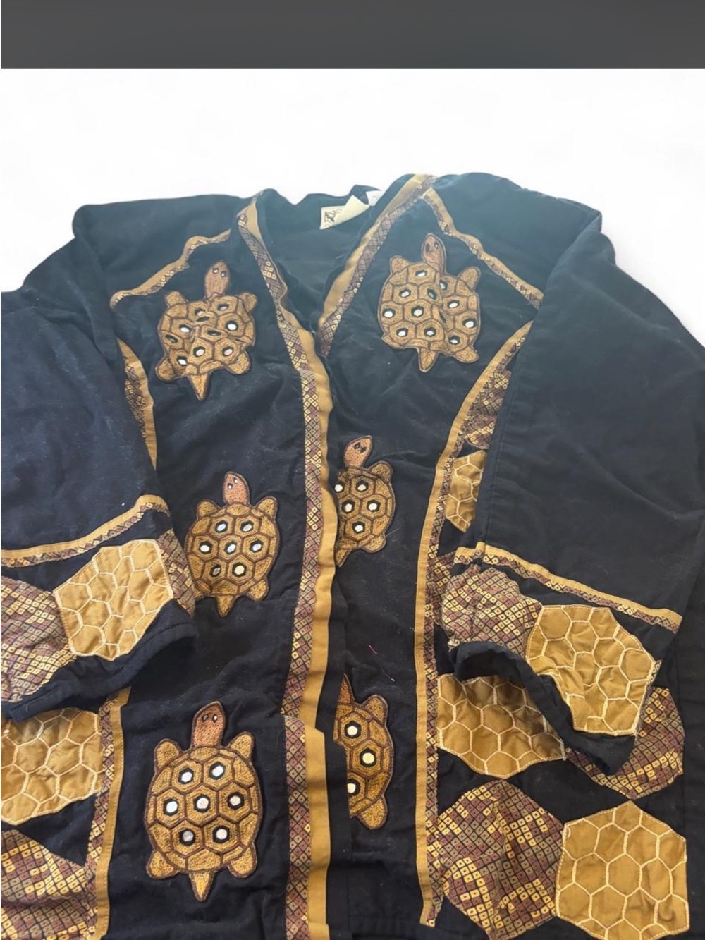 Women's Black Jacket with Gold Turtle Embroidery